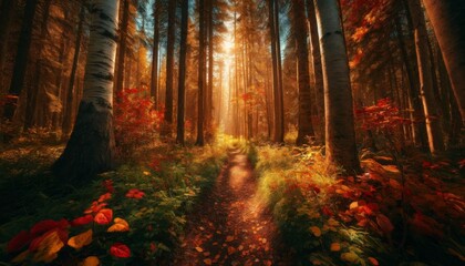 autumn forest in the morning