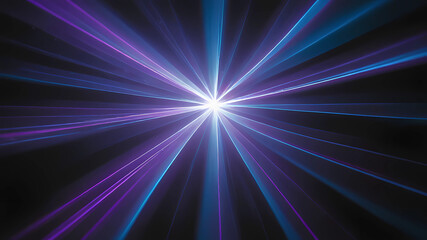 The Blue and violet beams of bright laser light shining on black background.