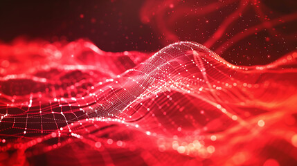 Red Tech Background with Digital Waves and Neural Connections