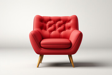 Fototapeta premium Red sofa on a white background with reflection Furniture that is cut separately