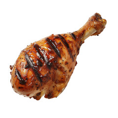 one single grilled chicken drumstick . Clipart PNG image . Transparent background