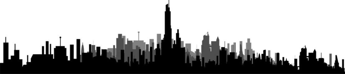 Fototapeta premium Silhouetten Stadt - Skyline Metropole mit Wolkenkratzern 