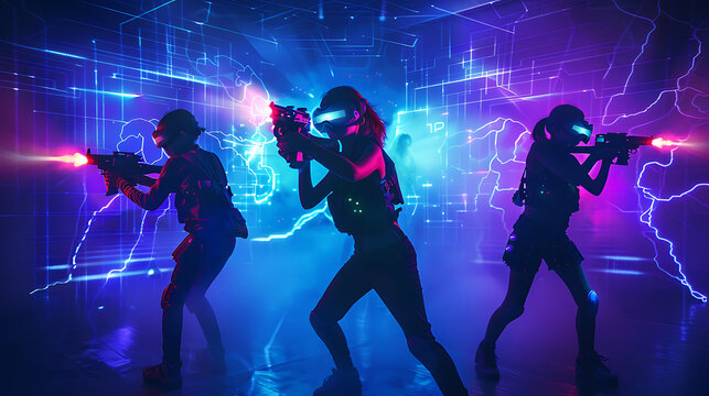 Kids playing Laser Tag. Poster with copy space.