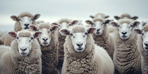 Obraz premium A group of sheep are standing together in a field