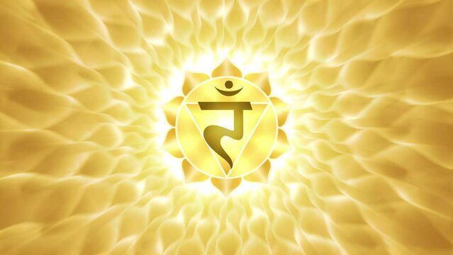 Solar Plexus Chakra Manipura on Yellow Flow Energy Animated Spiral Loop Background