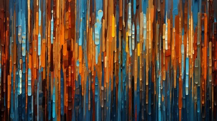 Abstract Painting with Vertical Strokes in Warm and Cool Tones.