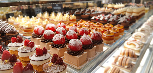 A patisserie display featuring rows of decadent Mozartkugel cutouts, tempting indulgence.