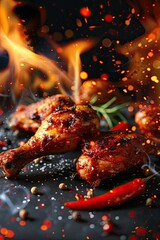 close-up of deep-fried chicken drumsticks