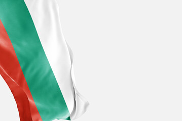 National flag of Bulgaria flutters in the wind. Wavy Bulgaria Flag. Close-up front view.