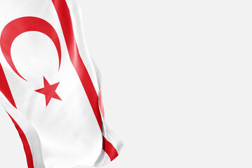 National flag of Northern Cyprus flutters in the wind. Wavy Northern Cyprus Flag. Close-up front...