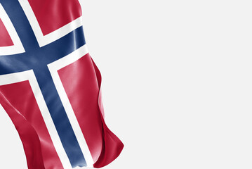 National flag of Norway flutters in the wind. Wavy Norway Flag. Close-up front view.