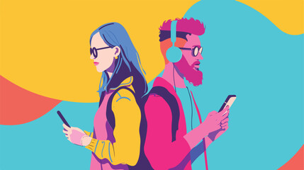 Man and woman with smartphones. Concept illustration