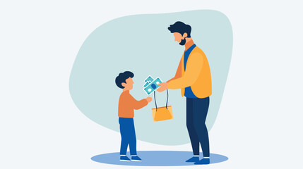 Man giving money to his son on light background. Conc