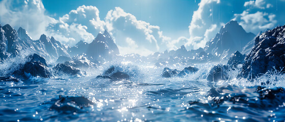 Abstract deep blue ocean surface, sparkling under bright sunlight, serene summer seascape