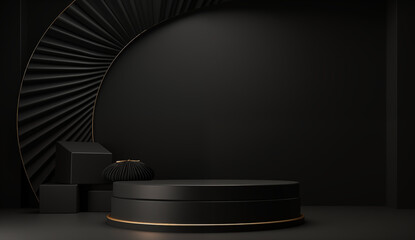 Dark podium Sleek Modern Product Display with Textured Black Lines background for product showcase concept mockup