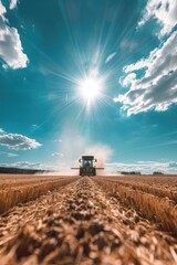 harvester in the field sunny weather