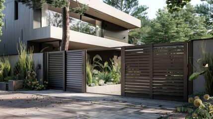 Modern gate grey steel design home portal of private house