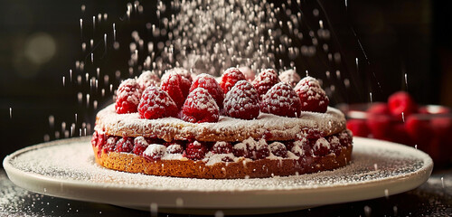 Fresh raspberries and a dusting of powdered sugar embellishing a classic Linzer Torte. - Powered by Adobe