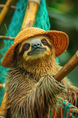 Obraz premium sloth catches fish. selective focus