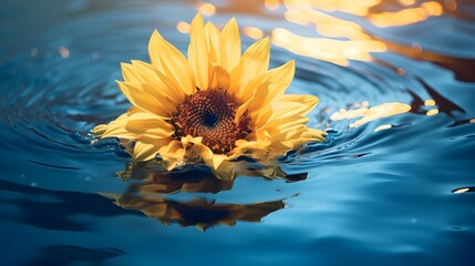 Sunflower, River, Water, Floaating, Yellow, Nature