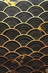 Modern minimal realistic  high quality photo of  geometric wave  fish textured art with black and gold color  Japanese style backdrop,  background, wallpaper