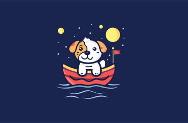 Fototapeta premium Dog and Boat vector illustration flat design logo