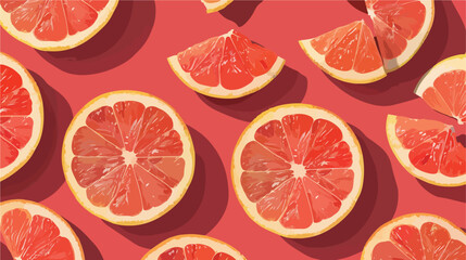 Many grapefruit slices on red background top view Vector