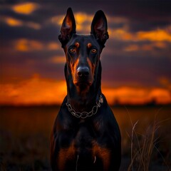 The young doberman female posing