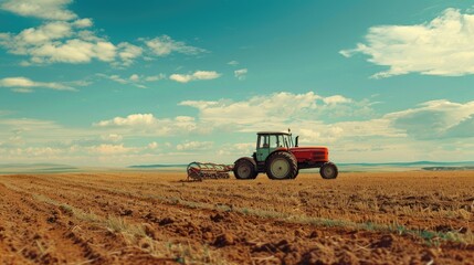 Obraz premium the tractor plows the field. selective focus