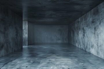 Empty Dark Concrete Room with Ambient Light