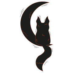 Hand Drawn Fox on the Moon in trend Minimalist Cordel Linocut style. Lino cut vector design can used t-shirt print, postcard cover. Editable stroke. EPS 10