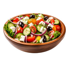 Delicious Greek salad in a bowl isolated on transparent background