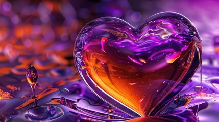 Modern San Valentine's purple and orange heart in purple backdrop