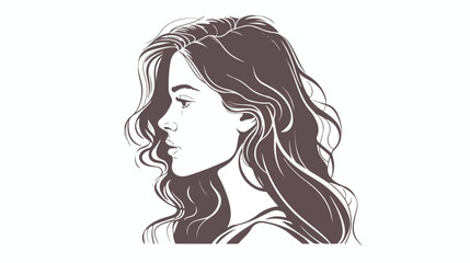 Monochrome silhouette of young woman with long wavy h