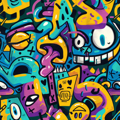 Obraz premium Colorful graffiti street art. Seamless pattern
