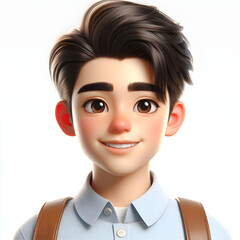 Happy Asian cartoon character boy, young man portrait, male, Smile, Happy mood, feeling expression concept, Isolated on a white background