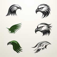 Naklejka premium A series of different bird head designs, including a bald eagle, a hawk