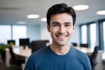 A man standing in a corporate office with smiling face and office background