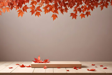 A minimal aesthetic background with autumn leaves for product showcase