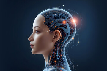 AI technology cyborg women background