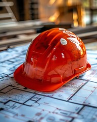 Fire safety planning and engineer consultation, closeup on blueprint with copy space for health and safety tips , 8k