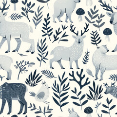Seamless animal and plant pattern illustration