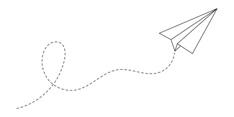 Paper plane with dotted line, Origami paper airplane, Travel symbol, vector illustration on white background in eps 10.