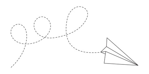 Paper plane with dotted line, Origami paper airplane, Travel symbol, vector illustration on white background in eps 10.