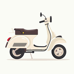 Obraz premium Classic cream scooter vector illustration isolated white background. Retro moped design beige color graphic. Italian style vintage motorbike flat design