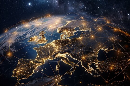 Global network connection over the world, Internet Concept of global business, Ai Generated