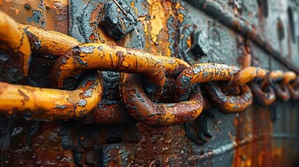A detailed view of a chain securely attached to a wall