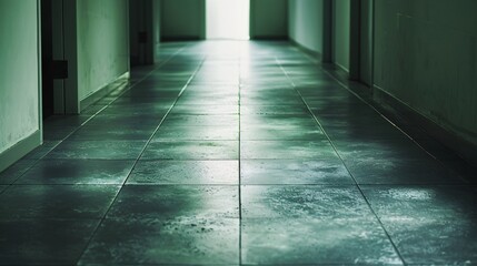 A long hallway stretching into the distance with a bright light at the end