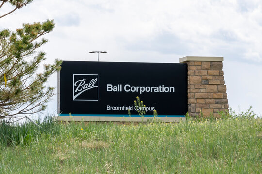 

Broomfield, CO, USA - May 17, 2023: Ball Corporation ground sign in Broomfield, Colorado, USA. Ball Corporation specializes in manufacturing and marketing metal and plastic packages.
