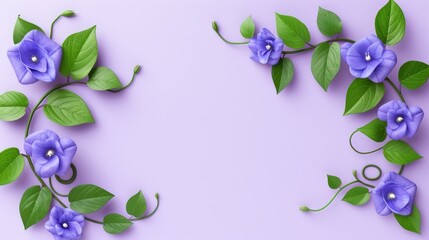   A purple background with purple flowers and green leaves at the bottom